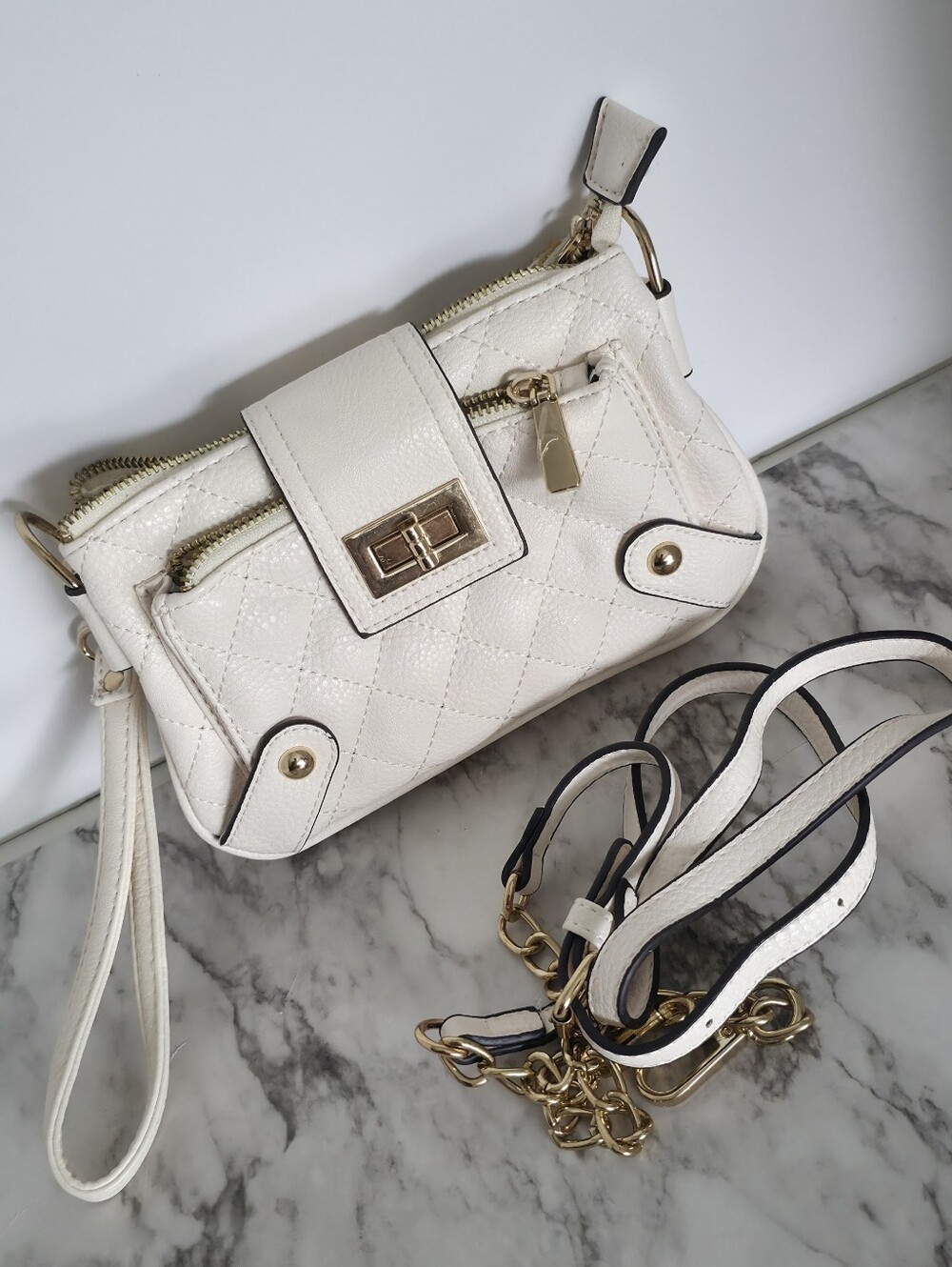 Charming Charlie Cream Quilted Crossbody with Gold Hardware